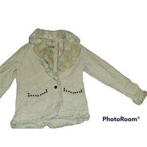 New York Classics Y2K Corduroy Jacket Medium Cream With Removable Faux Fur